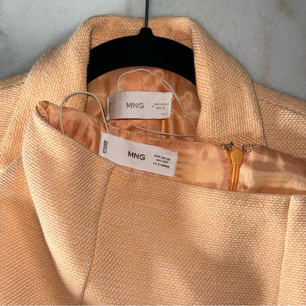 Mango Peach Tweed Cropped Short Sleeve Blazer And Mini Skirt Set Womens XS EUC - Picture 16 of 17